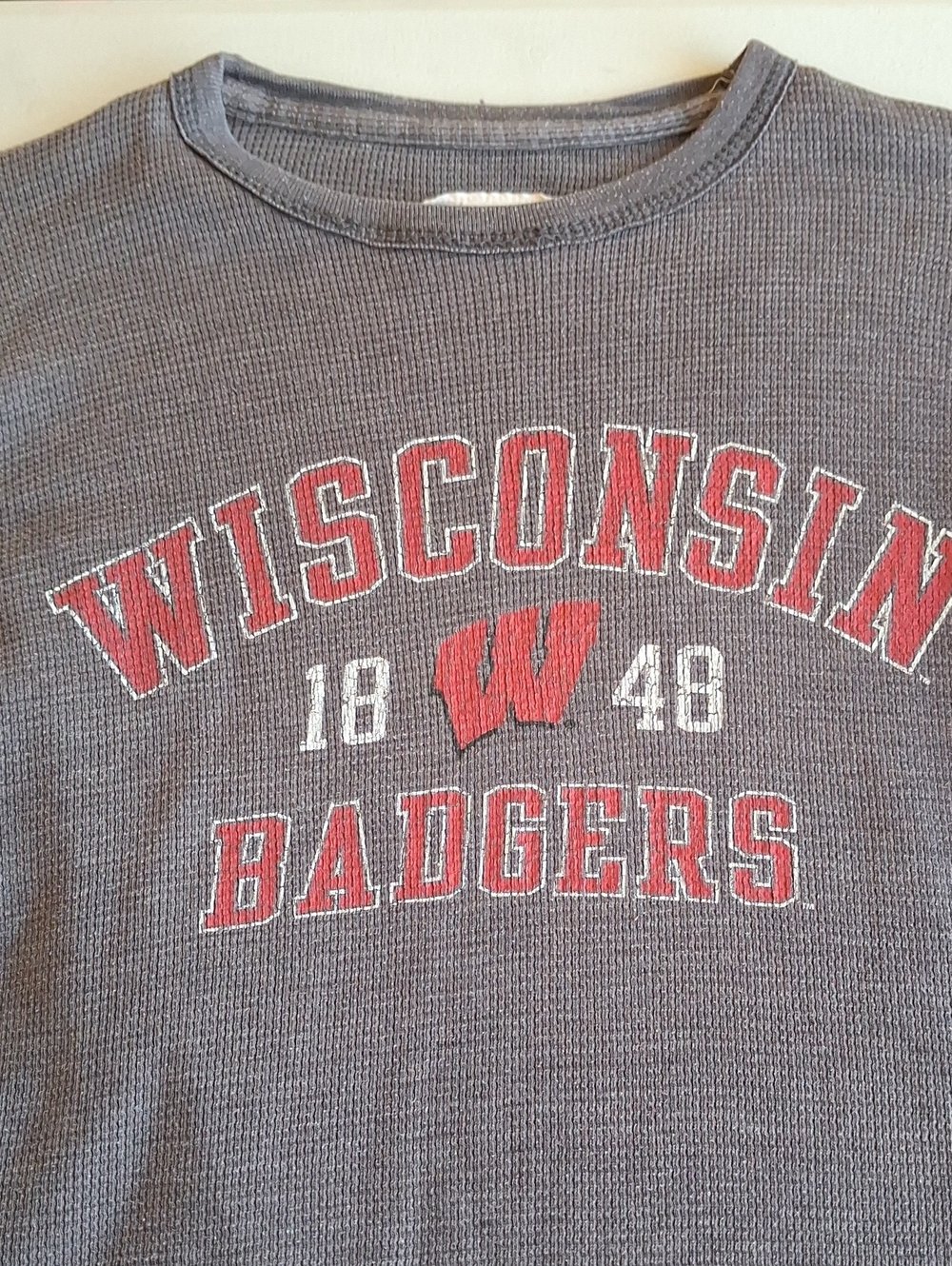 Champion Gray Waffle-Knit Long Sleeve Wisconsin Badgers Crew